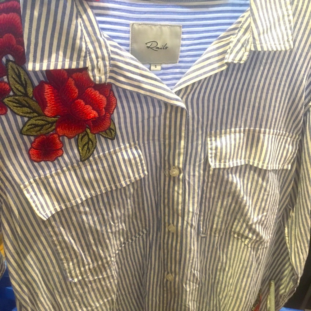 Rails women’s Embroidered 3/4 sleeve Button down shirt Sz S
